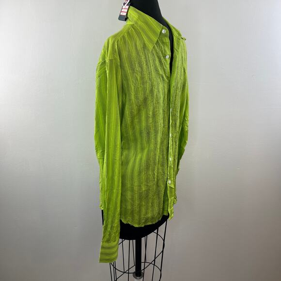 NWT Z. Cavaricci Green Striped 100% Cotton Button-Up Shirt Long Sleeve NEW M - Picture 2 of 5